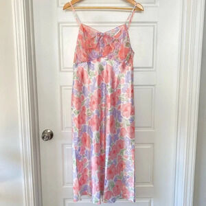 Vintage Josie 90s Feminine Pastel Floral Maxi Length Slip Dress‎ Sheer Detail